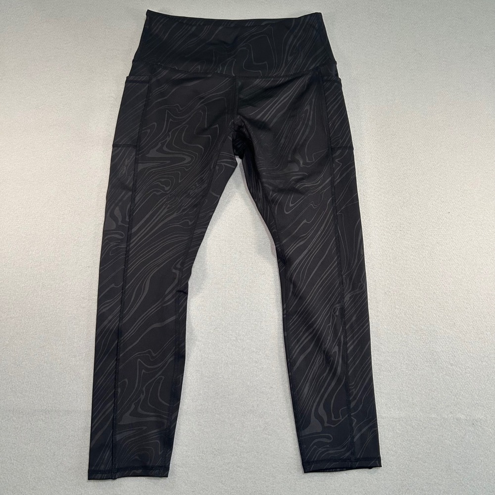 LegEnd Leggings Women Large Black Marble Swirl High Waist Pockets Activewear